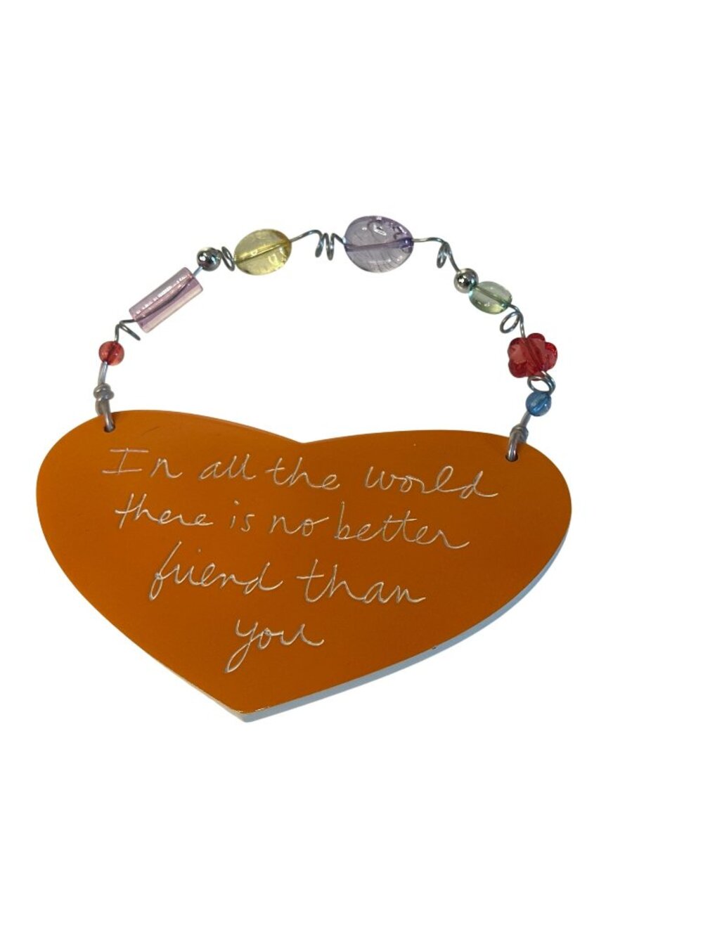 Sandra Magsamen Orange Heart Hanging Plaque Beaded Wire Handle Friendship